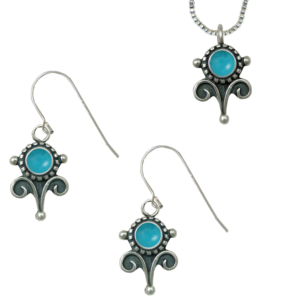 Sterling Silver Necklace Earrings Set Turquoise